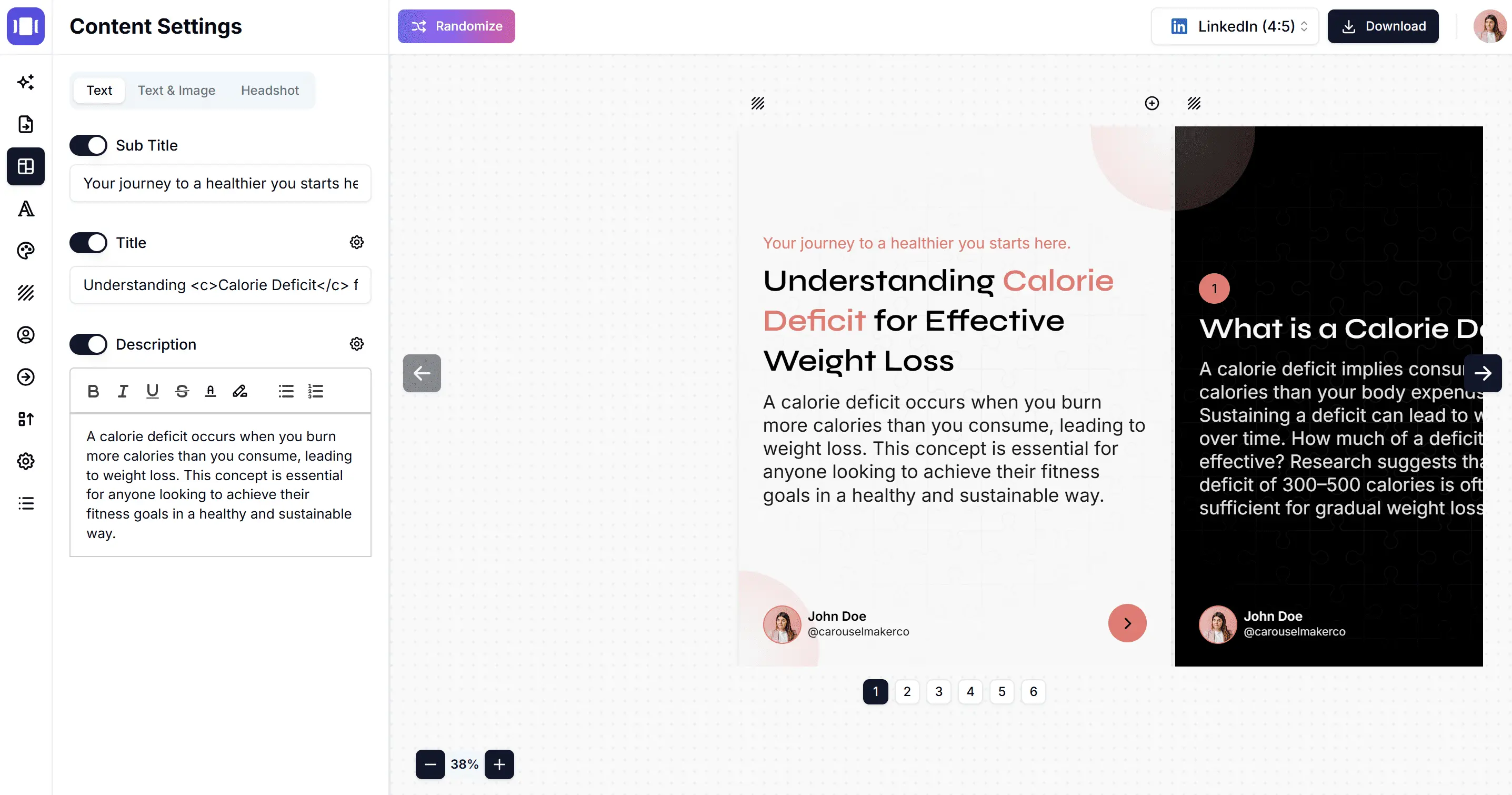 xcarousel editor interface